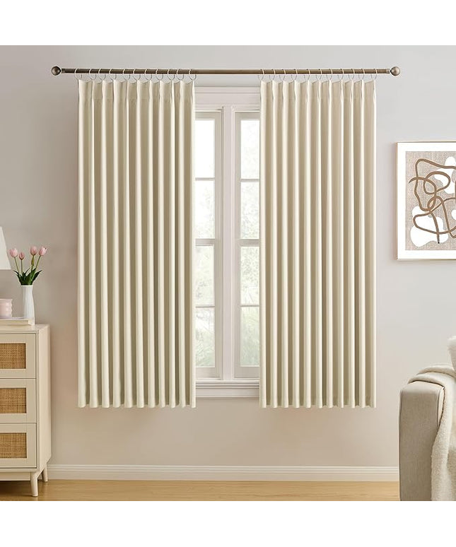 KEQIAOSUOCAI Cream Beige Room Darkening Privacy Curtains 72 x 63 Inches Long, 72 Inch Wide Track Blackout Window Treatment Sound Reducing for Bedroom/Home Office
