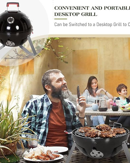 Sophia & William 18-Inch Vertical Charcoal Smokers BBQ Grills with Porcelain-Enameled Smoking Chamber & 2-Layer Smoking Shelves, Outdoor Smokers & Tabletop Grill Combo for Barbecue Camping(Black)