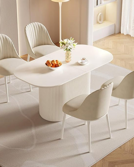 Guyii 62.99" Oval Dining Table Set with 4 Chairs, Modern Kitchen Table Set, Indoor Rectangular Dining Room Table for Kitchen, Bar, Living Room, Breakfast Nook, Cream White