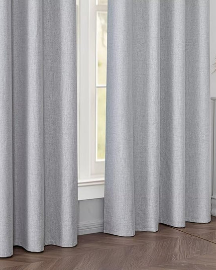 100% Blackout Curtains 96 Inch Long 2 Panels Set, Faux Linen Black Out Curtains for Bedroom Living Room, Thermal Insulated Room Darkening Drapes Grommet(W52 x L96, Greyish White)