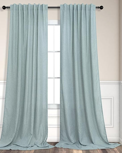 Seafoam Green Curtains 96 Inches Long for Living Room 2 Panels Back Tab Pocket Semi Sheer Linen Summer Ocean Mint Green Curtains for Bedroom Dining Spa Sea Mist Teal Grey Aqua Drapes Kids Decor 8 FT