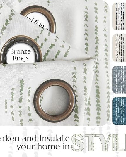 jinchan 95% Blackout Boho Curtains 63 Inch Length for Bedroom Living Room Sage Green on Beige Geometric Printed Grommet Top Room Darkening Thermal Insulated Window Drapes 2 Panels