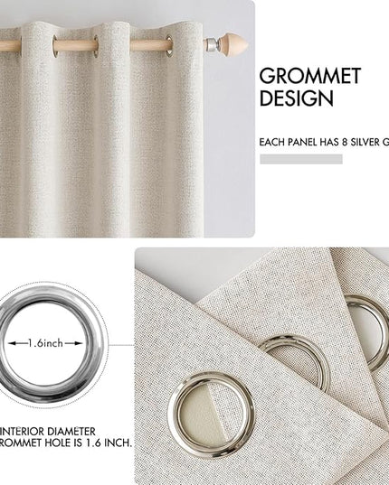 MIULEE Linen Curtains for Bedroom 100% Blackout Thermal Insulated Birch Grommet Room Darkening Curtains & Drapes for Living Room Nursery 52 x 90 Inch (2 Panels)