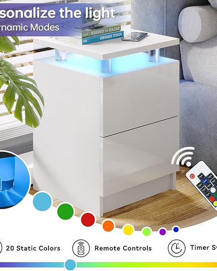 4-Piece Modern Living Room Table Set, Includes High Gloss 70" Fireplace TV Stand, LED Coffee Table and End Tables Set of 2 with Storage Drawers, White & Black