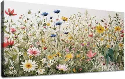 KZKU Watercolor Floral Botanical Prints Wildflower Pictures Wall Decor Colorful Plant Paintings Canvas Prints 24" x 48" Wall Art for Living Room Bedroom Office Home Decor Ready to hang