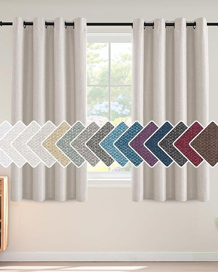 H.VERSAILTEX Linen Blackout Curtain 54 Inches Long for Bedroom/Living Room Thermal Insulated Grommet Linen Look Curtain Drapes Primitive Textured Burlap Effect Window Drapes 1 Panel - Heather Ivory