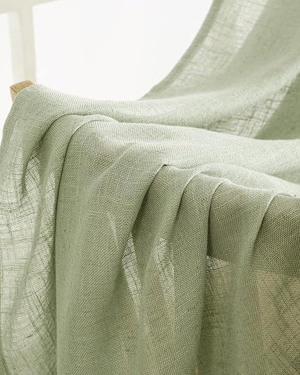 MIULEE Sage Green Linen Curtains 54 Inch Length 2 Panels for Bedroom Living Room, Soft Thick Linen Textured Short Window Drapes Semi Sheer Light Filtering Back Tab Rod Pocket Burlap Look Decor
