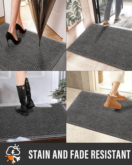 Sturdy Front Door Mat, Absorbent Muddy Dirt Resist Welcome Door Mats Outdoor Indoor, Stain and Fade Resistant, Non-Slip Rubber Backing Low Profile Doormat for Entryway, 47×32, Grey