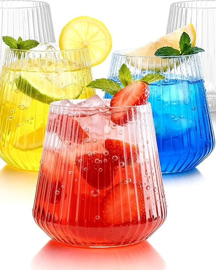 BESTSTAR 36 Pcs 12 oz Plastic Clear Ribbed Wine Glasses, Origami Ripple Disposable Champagne Glasses Elegant Whiskey Glasses Ideal for Weddings, Bars, Christmas, Halloween, Pool Party, Daily Use