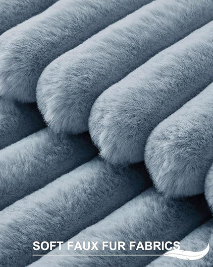 Pallene Faux Fur Plush Throw Pillow Covers 22x22 Set of 2, Luxury Soft Fluffy Striped Decorative Pillow Covers for Sofa, Couch, Living Room, Blue Grey