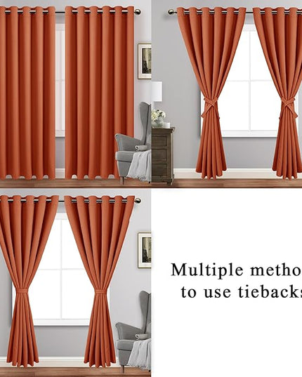 JIUZHEN Caramel Blackout Curtains with Tiebacks Thermal Insulated, Light Blocking and Noise Reducing Grommet Curtains for Bedroom and Living Room, Set of 2 Window Curtain Panels, 70 x 96 Inch Length