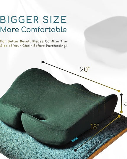 X Large Seat Cushions for Office Chairs, Car & Truck. Ergonomic Gaming Chair Seat Cushion and Sciatica Pain Relief Pillow for Back Pain. Orthopedic Coccyx Cushion for Tailbone Pain Relief (Green)