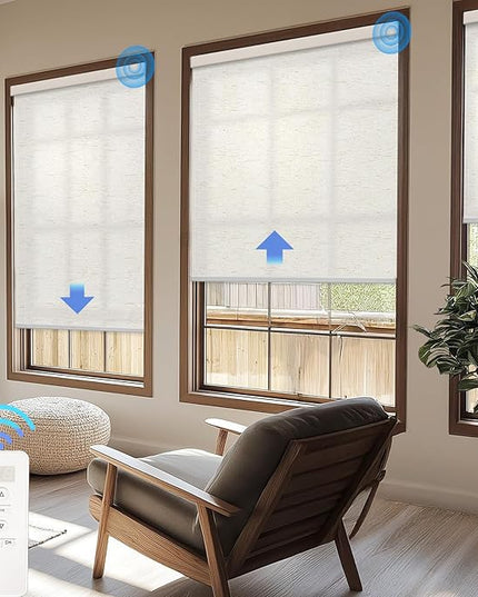 Motorized Blinds with Remote Cordless Automatic Motorized Shades Custom Blinds for Windows Smart Curtains Compatible with Alexa Google Home(Light Filtering Linen Sandy Beach,W54 x H72in)