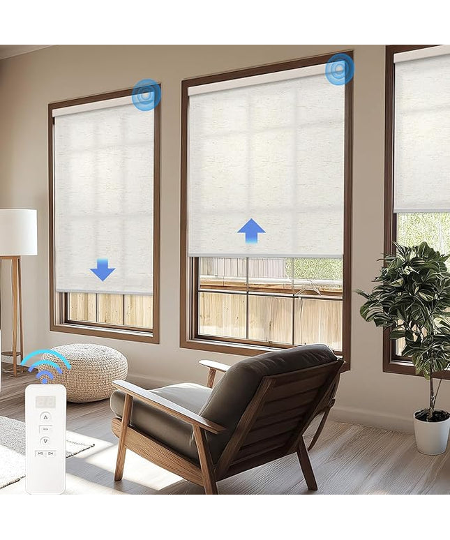 Motorized Blinds with Remote Cordless Automatic Motorized Shades Custom Blinds for Windows Smart Curtains Compatible with Alexa Google Home(Light Filtering Linen Sandy Beach,W26 x H72in)