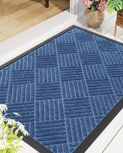 Smiry Front Door Mat Outside Entrance, Heavy Duty Outdoor Indoor Natural Rubber Doormat, Non Slip, Trap Dirt and Moisture, Easy Clean, Low Profile Patio Porch Entryway Mat, 29.5x17, Blue