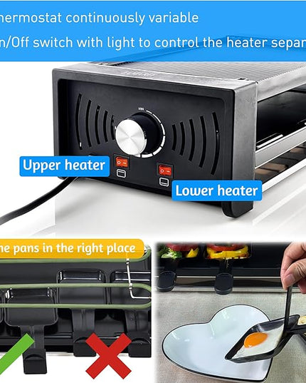 TAMARIT Raclette Party Grill Portable Indoor Electric Korean BBQ Grill 2 in 1 Raclette Table Griddle with Nonstick Coating Plate 4 Pizza Pans 8 Cheese Trays Upper and Lower Heater, PFAS-No