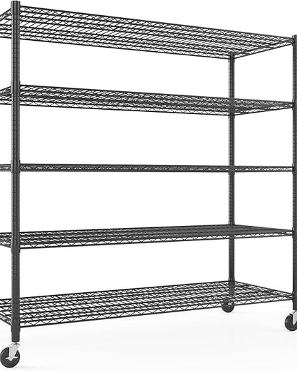 Himimi Storage Shelves 60"W Wire Shelving with Wheels 3250LBS Heavy Duty Metal Shelves for Storage, 5-Tier Adjustable Wire Rack Shelving Garage Shelving Kitchen Storage Shelves 24"Dx60"Wx82"H, Black