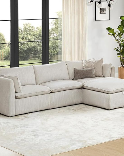 CHITA Luxury Oversized 114" L-Shaped Sectional Sofa Couch, Premium Down Filled Cloud Modular Sectional with Storage Ottoman, FSC Certified, Snow