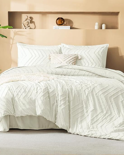 Litanika Ivory Full Size Comforter Set with Sheets - 7 Pieces Bed in a Bag Full Boho Tufted Complete Bedding Sets with Comforter, Sheets, Pillowcases & Shams