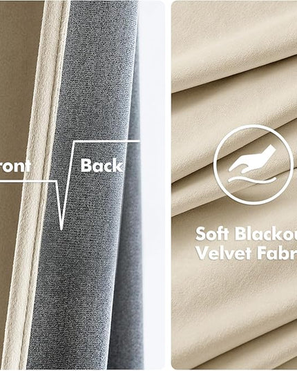 MIULEE Velvet Curtains Beige Elegant Grommet Curtains Thermal Insulated Soundproof Room Darkening Curtains/Drapes for Classical Living Room Bedroom Decor 52 x 84 Inch Set of 2