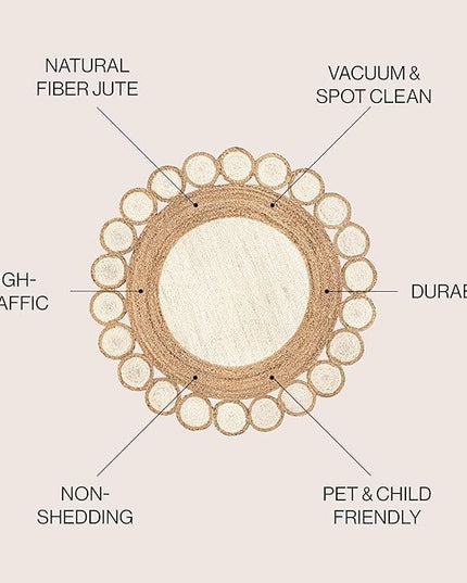 JONATHAN Y Skye Two-Tone Jute Circle Cream/Natural 5' Round Indoor Area Rug, Geometric, Cottage, Easy-Cleaning for Living Room, Bedroom, Kitchen, Pet Friendly, Non-Shedding (RNF113A-5R)