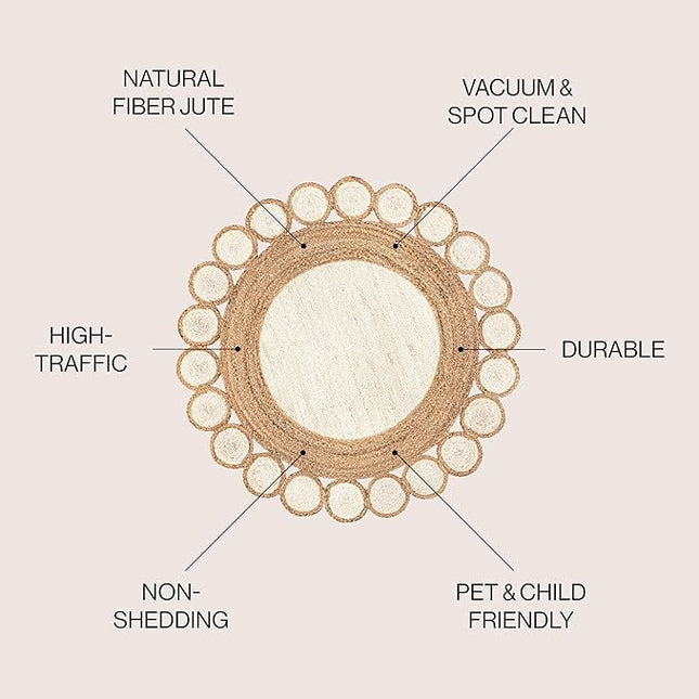 JONATHAN Y Skye Two-Tone Jute Circle Cream/Natural 5' Round Indoor Area Rug, Geometric, Cottage, Easy-Cleaning for Living Room, Bedroom, Kitchen, Pet Friendly, Non-Shedding (RNF113A-5R)