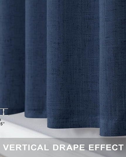 Pitalk Navy Blue Curtains 38 Inch Wide for Small Window 2 Panel Back Tab Rod Pocket Linen Semi Sheer Cafe Tier Narrow Curtains for Side Windows Kitchen Door Basement Laundry Room Width 38x45 Length