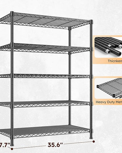 REIBII Storage Shelves 71" H Tall Wire Shelving Unit Sturdy Metal Shelves Adjustable Wide Pantry Shelves 5 Tier Deep Heavy Duty Metal Shelving Load 1500LBS,Dorm Room Essentials Dorm Storage Rack