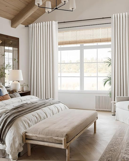 Guken Blackout Curtains 90 Inch Length 2 Panels Set for Living Room Bedroom Back Tab Thermal Insulated 100% Black Out Linen Drapes Room Darkening Window Curtains 90 Inches Long,Beige White