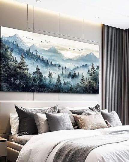 FUHAIHUA Large Wall Decor For Living Room Canvas Wall Art For Office Modern Wall Decorations For Bedroom Forest Fog Landscape Painting Mountain Pictures Artwork Room Home Decor 24x48 In
