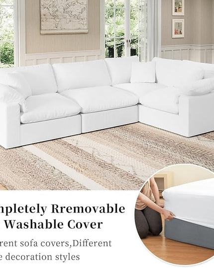 Modular Sectional Sofa Cloud Couch,Down Filled Comfy Cloud Modern Sofa,White Linen Oversized Couch Cushion Covers Removable for Living Room