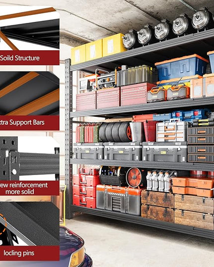 7000LBS Storage Shelves,79" W Garage Shelving Heavy Duty Metal Adjustable Garage Shelves, Shelving Units Industrial Shelving for Warehouse,79" W x 24" D x 79" H,Black