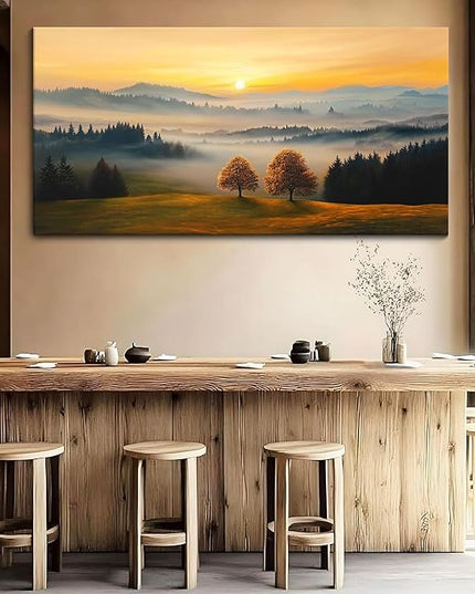 HGUAOA Nature Wall Art - Mountain & Landscape Artwork for Walls - Scenery Canvas Wall Art - Forest Painting for Living Room - Rustic Farmhouse Decor - Wall Pictures for Bedroom 29×58IN