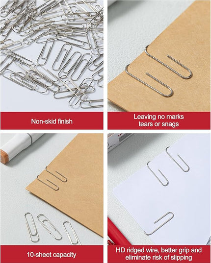 PAPERPAL Paperclips for Office School & Personal Use, #1 Nonskid Paper Clip (1-2/7"), 2000 Medium Paper Clips (20 Boxes of 100 Each), Silver