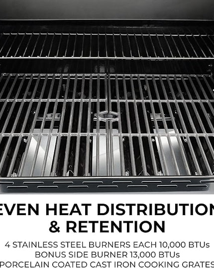 Kenmore 4-Burner Gas Grill with Side Burner, Outdoor BBQ Grill, Propane Gas Grill, Cast Iron Cooking Grates, Electronic Ignition, Warming Rack, Open Cart Design, 53000 BTUs, Black