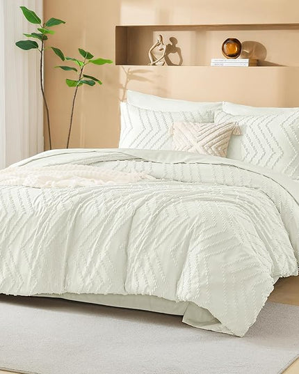 Litanika Ivory King Size Comforter Set with Sheets - 7 Pieces Bed in a Bag King Boho Tufted Complete Bedding Sets with Comforter, Sheets, Pillowcases & Shams