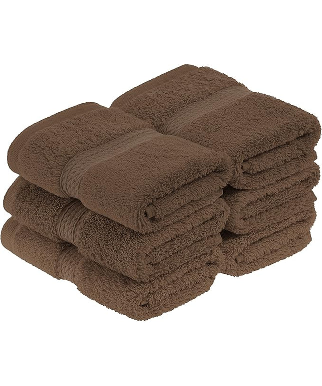 Superior Egyptian Cotton Pile Face Towel/Washcloth Set of 6, Ultra Soft Luxury Towels, Thick Plush Essentials, Absorbent Heavyweight, Guest Bath, Hotel, Spa, Home Bathroom, Shower Basics, Chocolate
