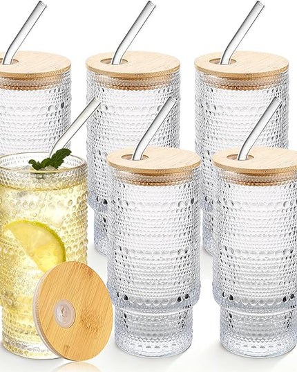 Hobnail Drinking Glasses 16 oz, 6 Pack Vintage Hobnail Glassware, Clear Water Glasses Tumbler, Kitchen Cups for Juice, Beer, Cocktail, Whiskey