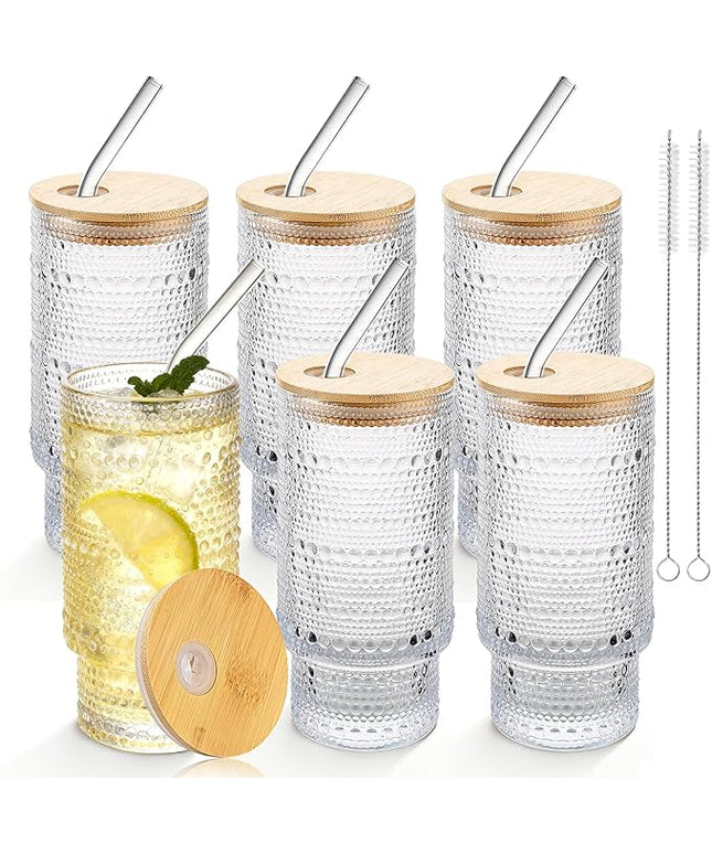 Hobnail Drinking Glasses 16 oz, 6 Pack Vintage Hobnail Glassware, Clear Water Glasses Tumbler, Kitchen Cups for Juice, Beer, Cocktail, Whiskey