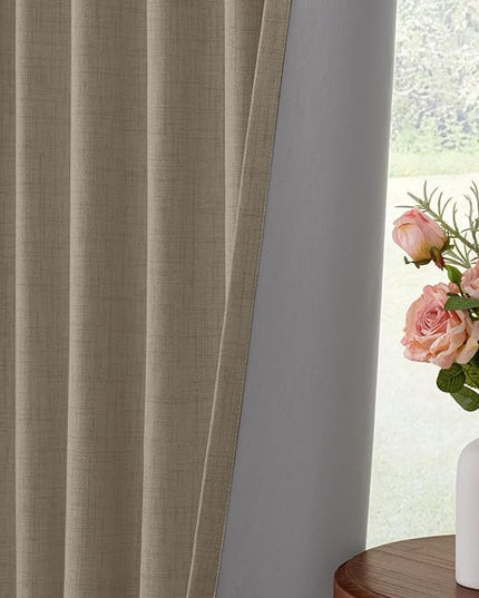 INOVADAY 100% Blackout Curtains for Bedroom, Black Out Curtains 108 Inch Long, Clip Rings Linen Blackout Drapes, Thermal Insulated Room Darkening for Living Room, 2 Panels - Earthy Beige,W50xL108