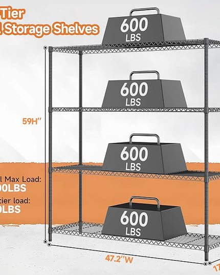 Stand Shelf Wire Rust-Proof Outdoor Storage Shelving 4-Tier Utility Shelving Unit for Garden Home,Kitchen,Office Dark Grey 17.7" D x 47.3" W x 59.4" H