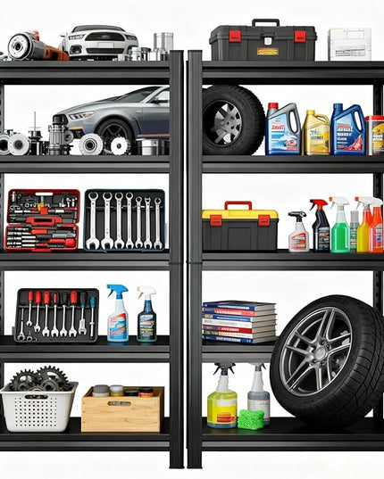 Storage Shelves, Garage Metal Shelving Unit, Adjustable, Double-Layer Column with Reinforced Ribs, Heavy-Duty, Capable of Bearing 3000 lbs, Suitable for Garage, Warehouse, Kitchen Storage