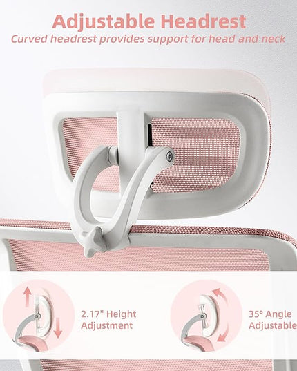 Foldable Office Chair with Foot Rest, Ergonomic Office Chair with Adjustable Lumbar Support, Headrest, Armrest, Home Office Desk Chair for Space Saving, Work from Home, Pink