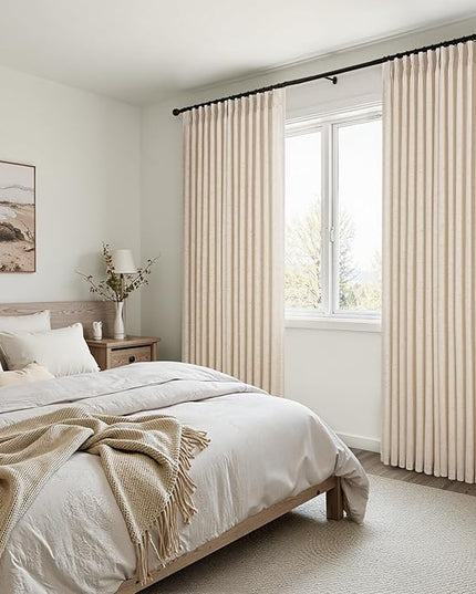 96 Inches Long Pinch Pleated Semi Sheer Curtains,Beige Linen Blended Light Filtering Window Curtains 96 Length 2 Panels for Living Room Bedroom Pinch Pleat Drapes with Hooks 2 Panels 40" Wx96 L