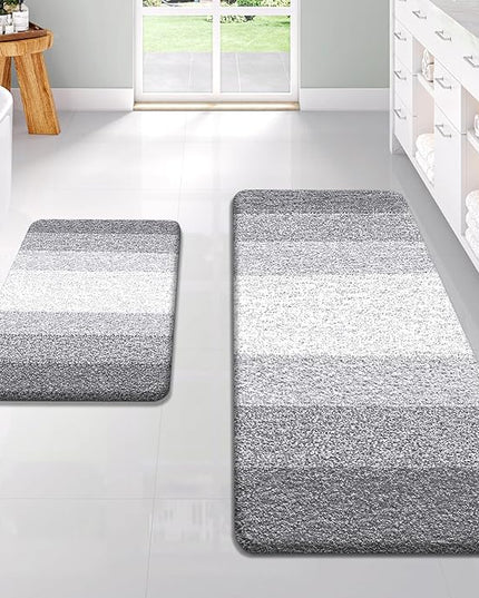 OLANLY Bathroom Rug Set 2 Piece, Soft Absorbent Microfiber Bath Rug Set, Non-Slip, Machine Wash Dry, Plush Shaggy Bath Mats for Bathroom (47"x20"+24"x16", Light Grey)