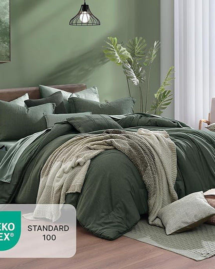 Monbix Queen Comforter Set - 7 Pieces Cationic Dyeing Deep Forest Bed in a Bag Queen Bedding Sets with Comforter, Sheets, Pillowcases & Shams, Reversible Bedding Comforters Sets