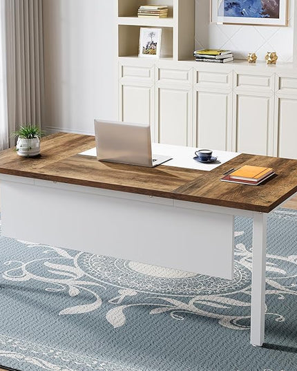 Tribesigns 63 inches Executive Computer Desk, Large Home Office Desk Writing Table for Workstation, Cabinet not Included (Rustic&White, 63-inch)