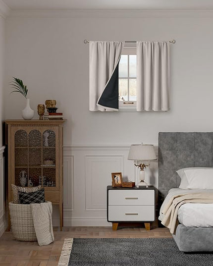 BGment Short Blackout Curtains for Bedroom, Thermal Insulated Full Room Darkening Soundproof Rod Pocket Small Window Curtains 45 Inch Length, 2 Panel, Each Panel 42 Inch, Cashmere
