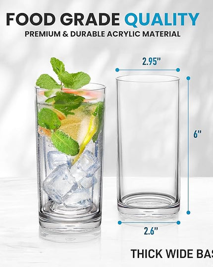 Zulay Kitchen Acrylic Glasses Drinkware - 6 Piece Unbreakable Plastic Tumblers - BPA-Free, Reusable Plastic Drinking Glasses for Home & Outdoors - Stackable, Lead-Free & Dishwasher Safe - (16 oz)