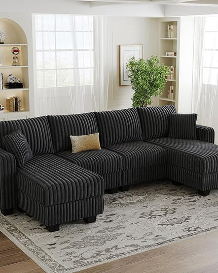 Belffin U Shaped Couch with Reversible Chaises Sectional Couches for Living Room Sectional Couch with Ottomans Corduroy (Dark Grey, U Shaped)